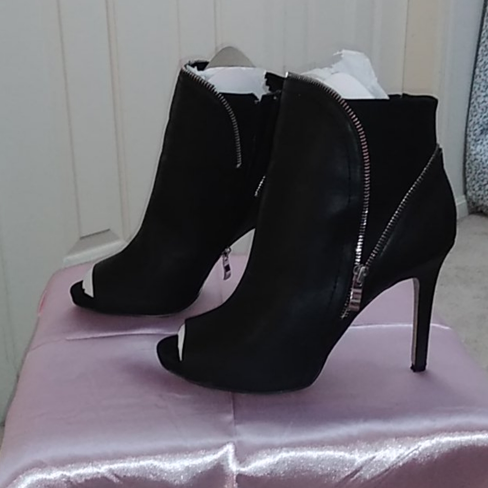 Black Mia Faux Leather Open Toe Booties